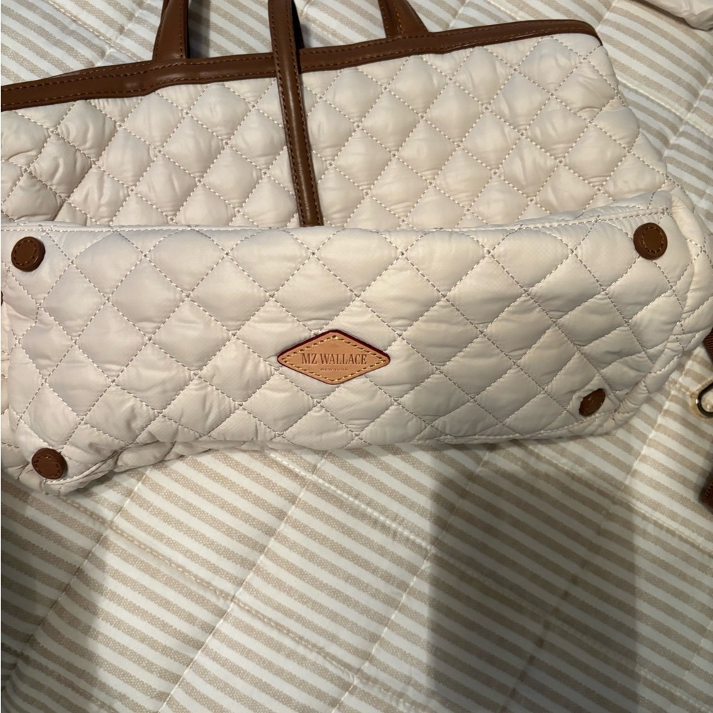 MZ Wallace Quilted Sandshell Tote with Brown Trim - Picture 9 of 10